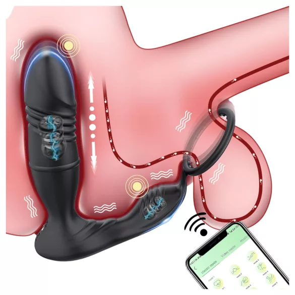 AlvUp - pametni vibrirajući masažer prostate s prstenom za penis - crni