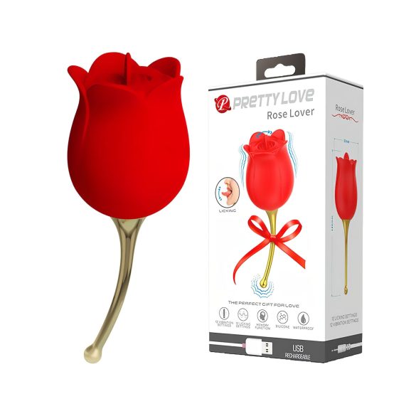 Pretty Love Rose Lover - 2u1 vibrator s jezikom (crveni)