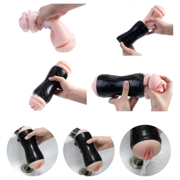 Vibeconnect - realistični masturbator usta i vagina - natur/crna