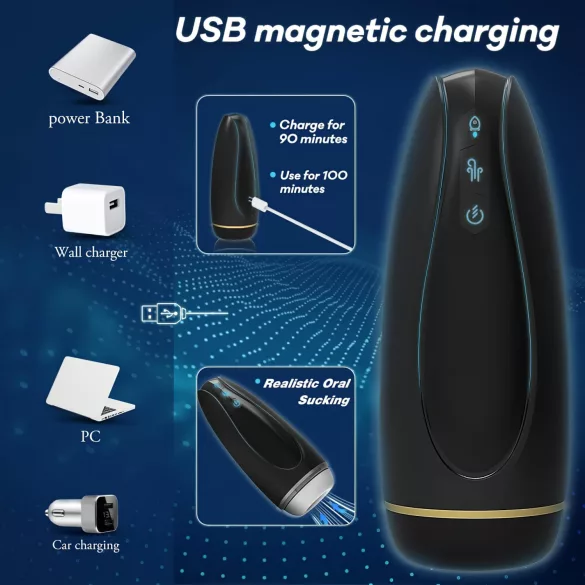 Sex HD Hawk - muški masturbator s vibracijom i usisavanjem - crno-bijeli