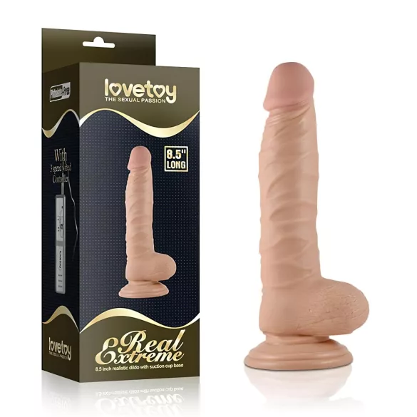 Lovetoy Real Extreme - dildo s vakuumskim postoljem - 21cm - natur