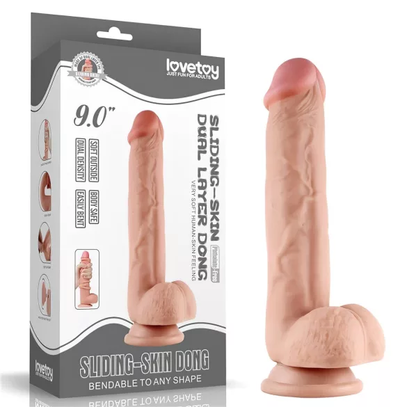 Lovetoy - dvojslojni dildo - realističan izgled - 23 cm - prirodna boja