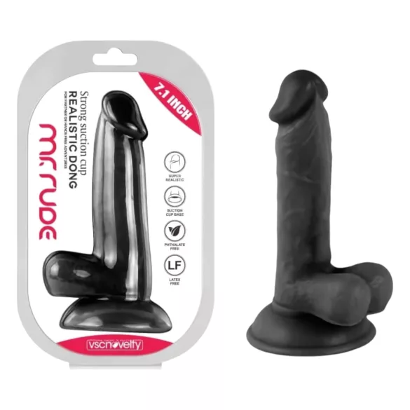 Mr. Rude - realistični dildo s testisima i vakuum postoljem - 17 cm - crni