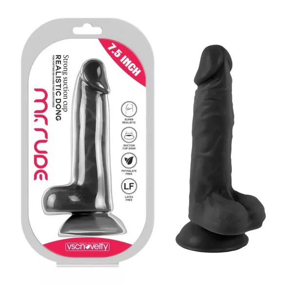 Mr. Rude - realistični dildo s testisima i vakuum bazom - 19 cm - crni