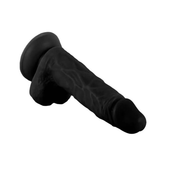 Mr. Rude - realističan dildo s ljepljivim potplatima, testisi - 19 cm (crni)