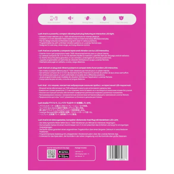 Lovense Lush Anal - analni vibrator s upravljanjem putem aplikacije, s LED svjetlom - ružičasti