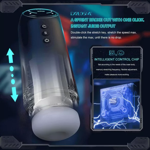 Leopard - muški masturbator s pokretom gore-dolje i vakuum vibracijom - crni