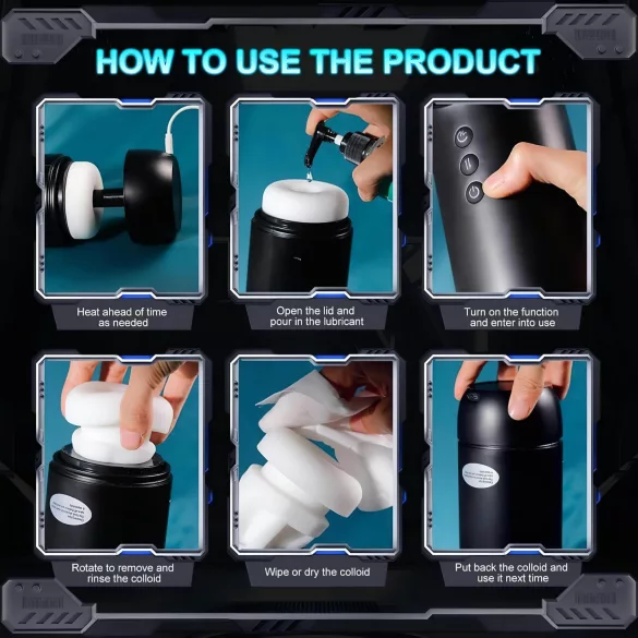 Leopard - muški masturbator s pokretom gore-dolje i vakuum vibracijom - crni