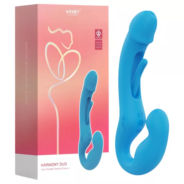 Honey Play Box Harmony Duo - strap-on vibrator s jezikom - plava