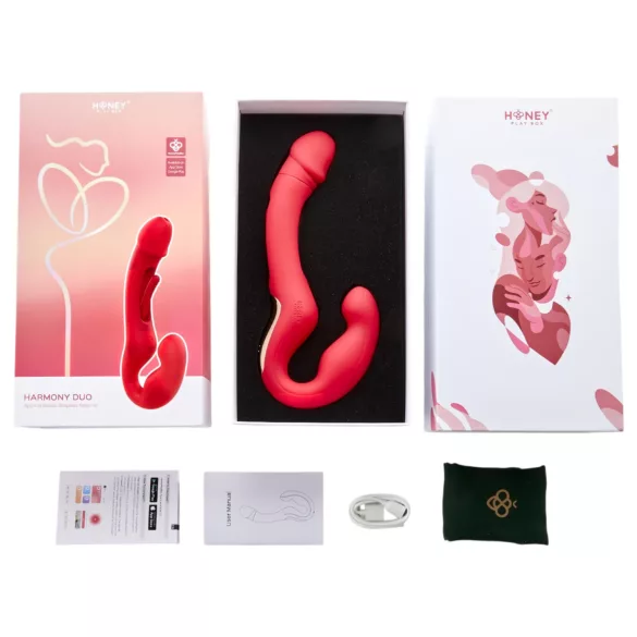 Honey Play Box Harmony Duo - strap-on vibrator s jezikom - crveni