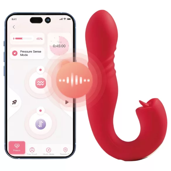 Honey Play Box Joi Thrust 2 - vibrator za guranje i lizanje - crvena