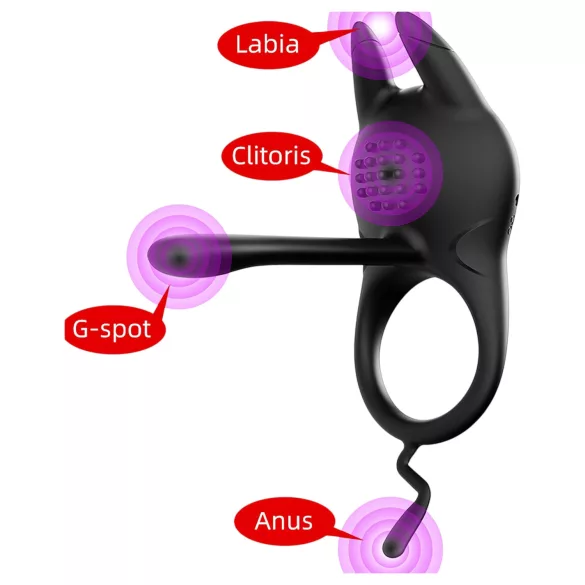 AlvUp - vibrirajući prsten za penis s klitoralnim stimulatorom - crni