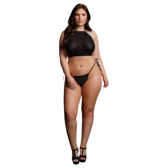 Le Désir Plus Size - sjajni party set - crna (XL-3XL)