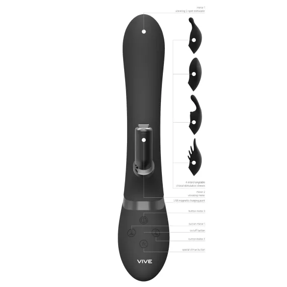 Vive Chou - 4u1 vibrator s ručkom za klitoris (crni)