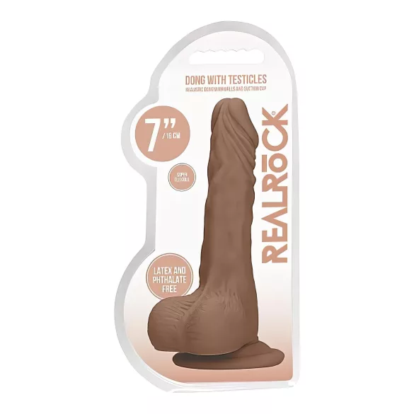 RealRock - realistični dildo s testisima - 17 cm - tamno natur