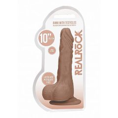  RealRock Dong 10 - realističan, testikularni dildo (25 cm) - tamno prirodan