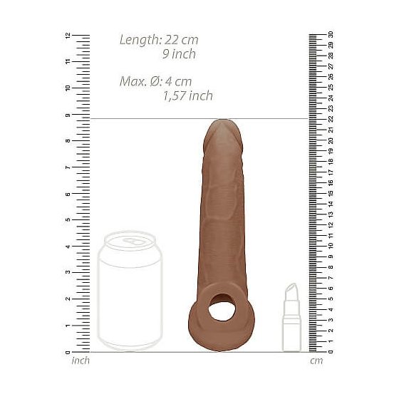 RealRock Penis Sleeve 9 - navlaka za penis (21,5 cm) - tamna prirodna