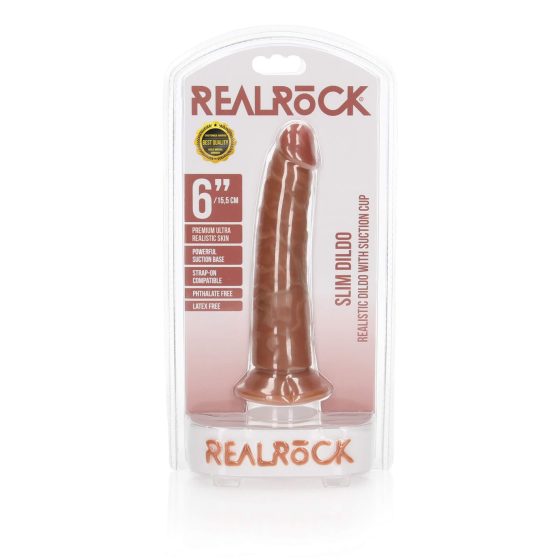 RealRock Slim - realističan dildo s vakuumom 15,5 cm (tamni prirodni)