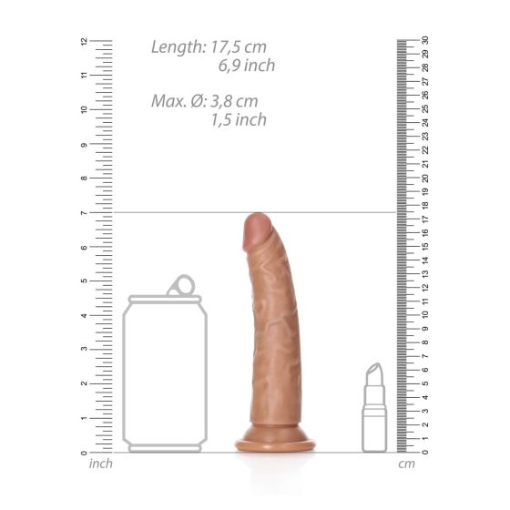 RealRock Slim - realističan dildo s vakuumom 15,5 cm (tamni prirodni)