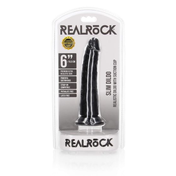 RealRock Slim - ljepljivi, realistični dildo - 15,5 cm (crni)