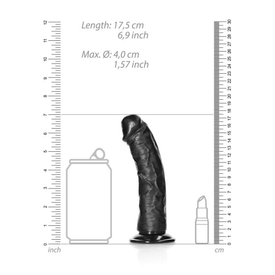 RealRock - realistični dildo s vakuumom - 15,5 cm (crni)