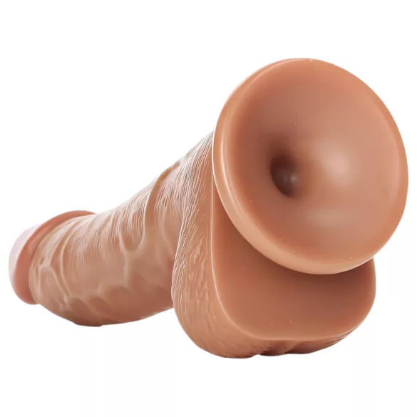 RealRock - dildo s testisima i vakuum bazom - 15,5 cm - tamna boja