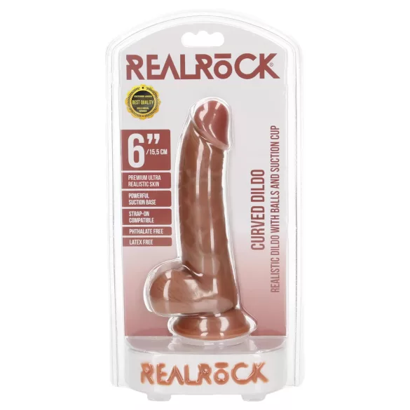 RealRock - dildo s testisima i vakuum bazom - 15,5 cm - tamna boja