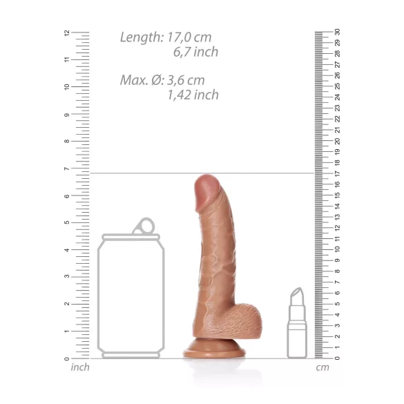 RealRock - dildo s testisima i vakuum bazom - 15,5 cm - tamna boja