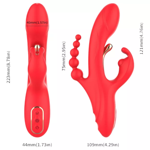 Bestoy - vibrator s 3 nastavka i jezikom - crveni