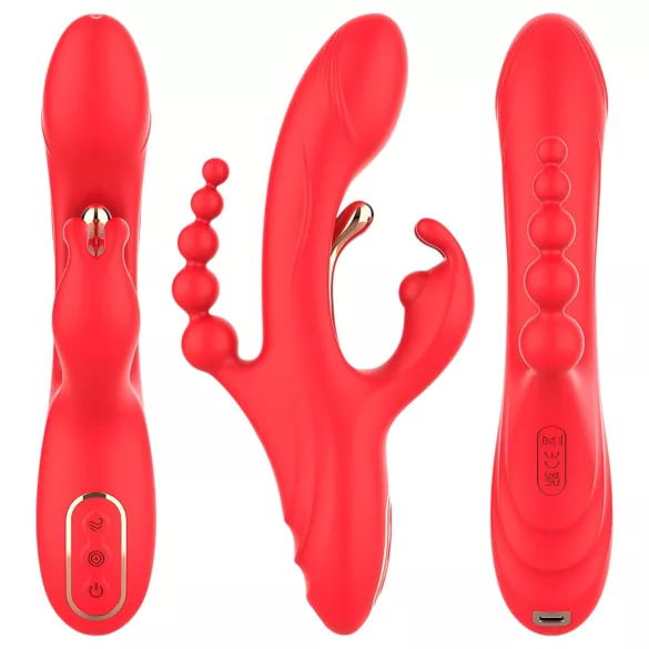 Bestoy - vibrator s 3 nastavka i jezikom - crveni