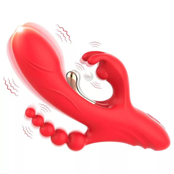 Bestoy - vibrator s 3 nastavka i jezikom - crveni