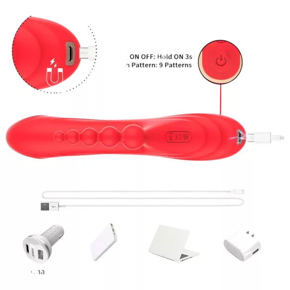 Bestoy - vibrator s 3 nastavka i jezikom - crveni