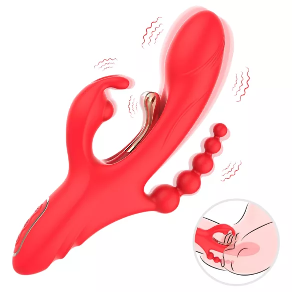 Bestoy - vibrator s 3 nastavka i jezikom - crveni
