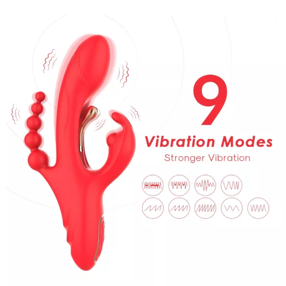Bestoy - vibrator s 3 nastavka i jezikom - crveni