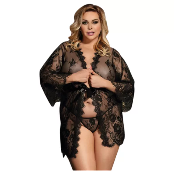 Subblime Queen Plus - čipkasti ogrtač set - crna - XL-2XL