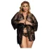 Subblime Queen Plus - čipkasti ogrtač set - crna - XL-2XL