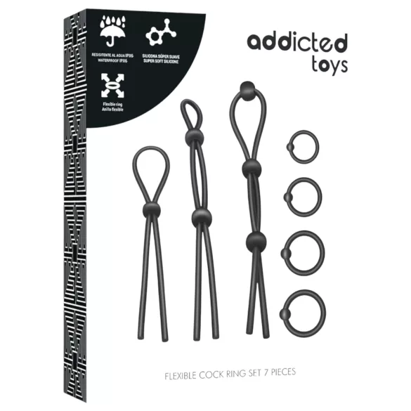 Addicted Toys - set silikonskih erekcionih prstenova - 7 komada - crni