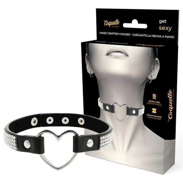 Coquette – baršunasta choker ogrlica sa srcem i kristalićima (crna)