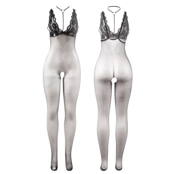 Subblime 951993 - mrežasti bodystocking s ukrasom za vrat - crna - S-L