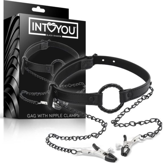 INTOYOU - gag s kopčama za bradavice (crna)