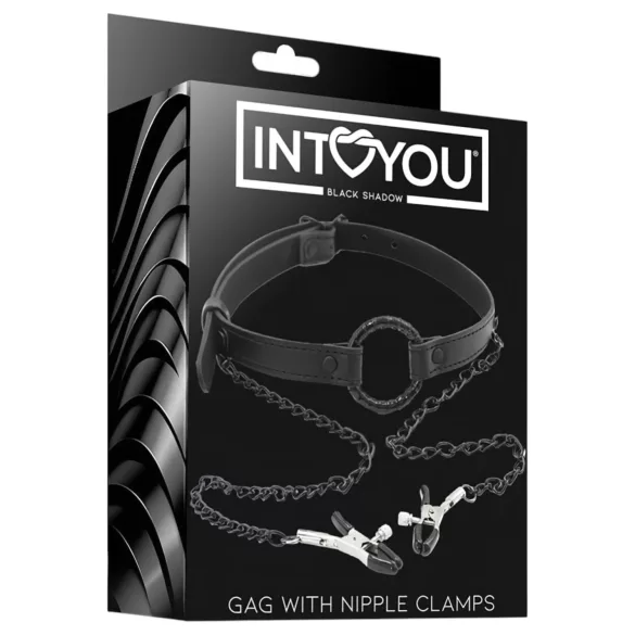 INTOYOU - gag sa stezaljkama za bradavice - crna