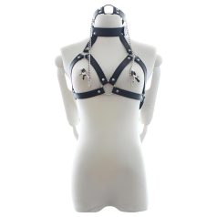 Latetobed - remen s brnjicom i kopčama za bradavice (crni)