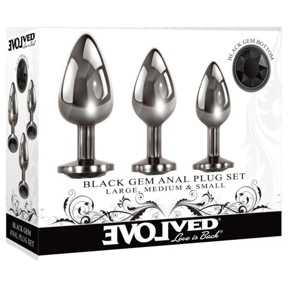 Evolved Black Gem - metalni analni set s crnim kamenom (srebrna)