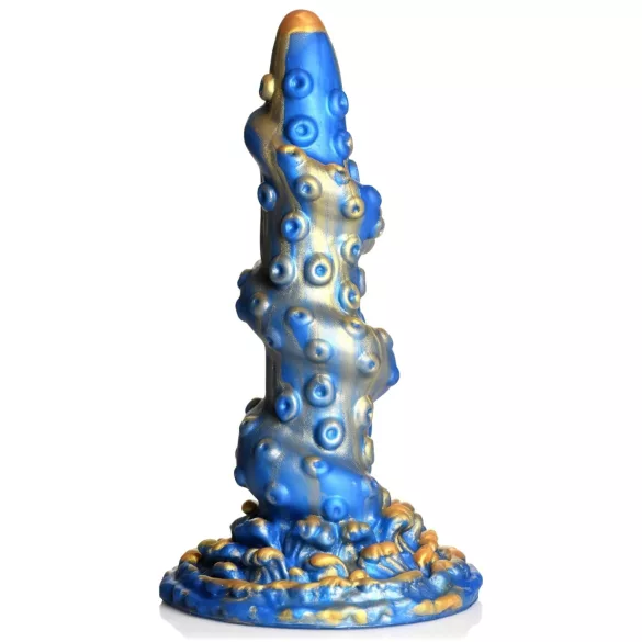 Creature Cocks Kraken - spiralni dildo s pipcima - 21cm - zlatno-plava