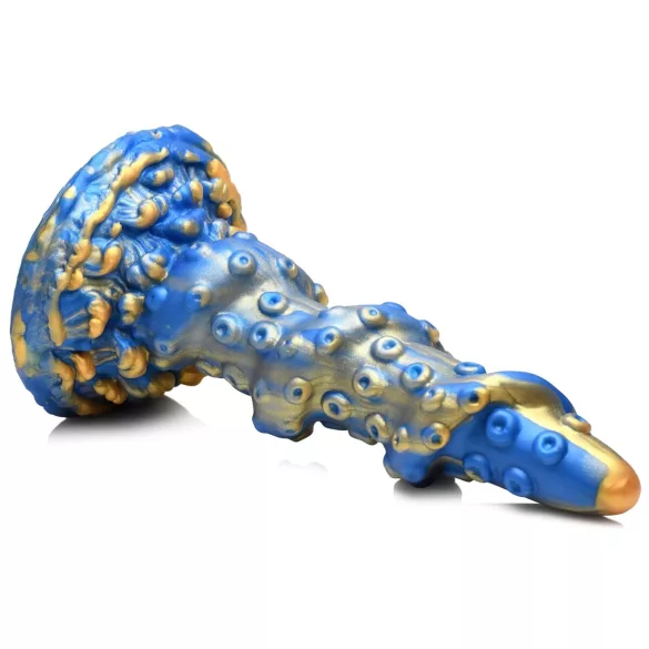 Creature Cocks Kraken - spiralni dildo s pipcima - 21cm - zlatno-plava