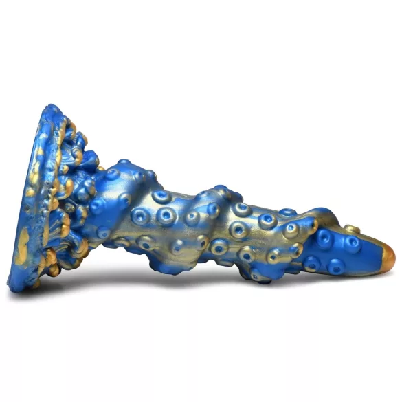 Creature Cocks Kraken - spiralni dildo s pipcima - 21cm - zlatno-plava