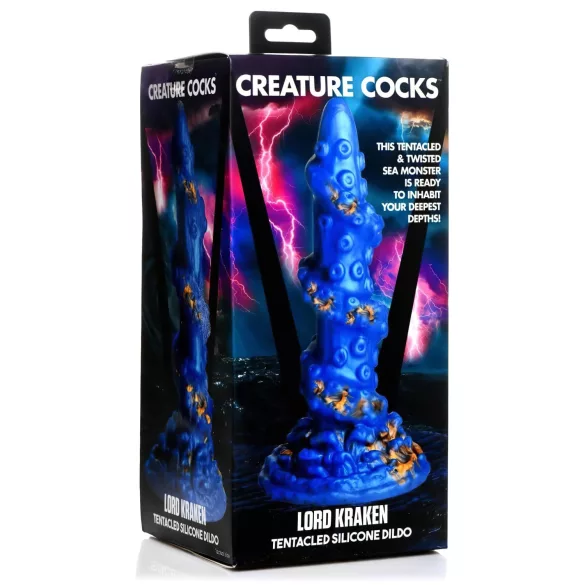 Creature Cocks Kraken - spiralni dildo s pipcima - 21cm - zlatno-plava