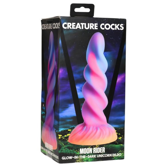Creature Cocks Moon Rider - svjetleći dildo jednorog - ljubičasto-ružičasti