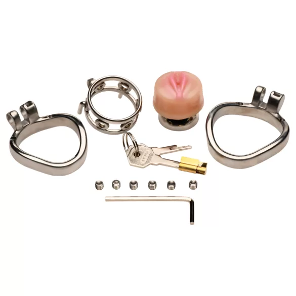 XR Brands - penis kavez s umjetnom vaginom - srebrni