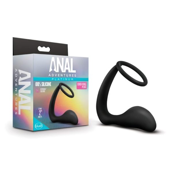 Anal Avantura Platinum - analni dildo s prstenom za penis (crni)